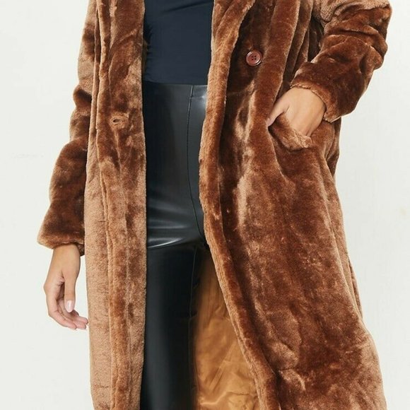 PrettyLittleThing Jackets & Blazers - Pretty Little Thing Faux Fur Coat Brown Jacket 6